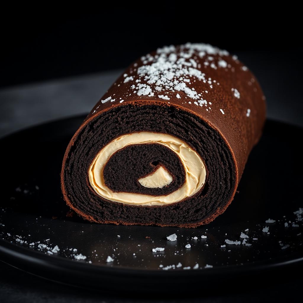 Chokladrulltårta med ljus vit chokladfyllning